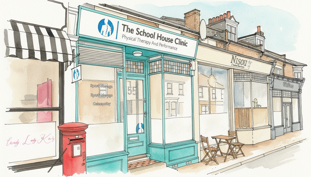 Watercolor architectural rendering of The School House Clinic